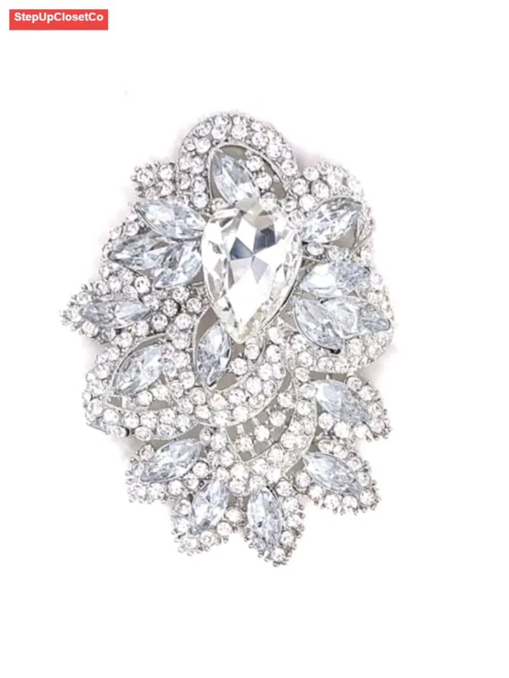 Vintage Crystal Flower Teardrop Brooch Gold Tone Elegant Pin